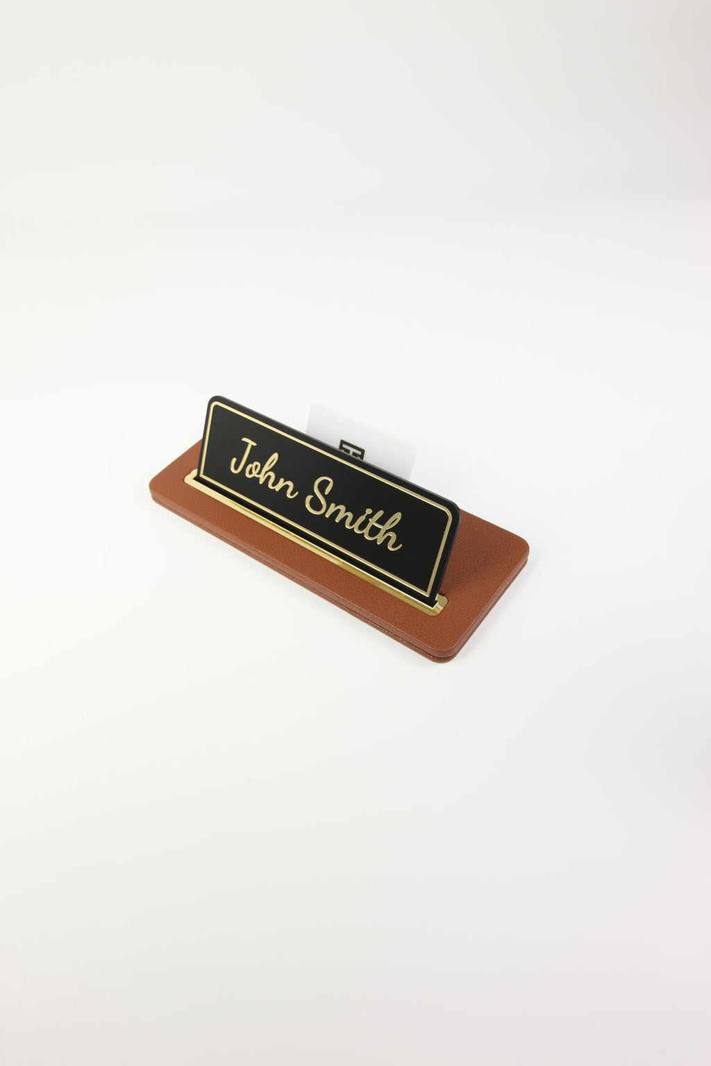 Leather Desk Nameplate Black Gold Detail - Nameplate and Business Card Holder