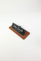 Leather Desk Nameplate Black Wood Detail - Nameplate and Business Card Holder