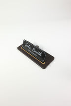Leather Desk Nameplate Black Gold Detail - Nameplate and Business Card Holder