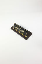 Leather Desk Nameplate Black Gold Detail - Nameplate and Business Card Holder