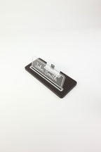Leather Desk Name Holder Black Chrome Detailed - Name Holder and Business Card Holder