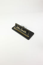 Leather Desk Nameplate Black Gold Detail - Nameplate and Business Card Holder