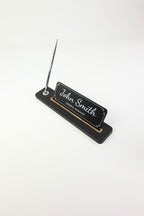 Leather Desktop Nameplate with Pen Black Wood Detail - Nameplate and Signature Pen