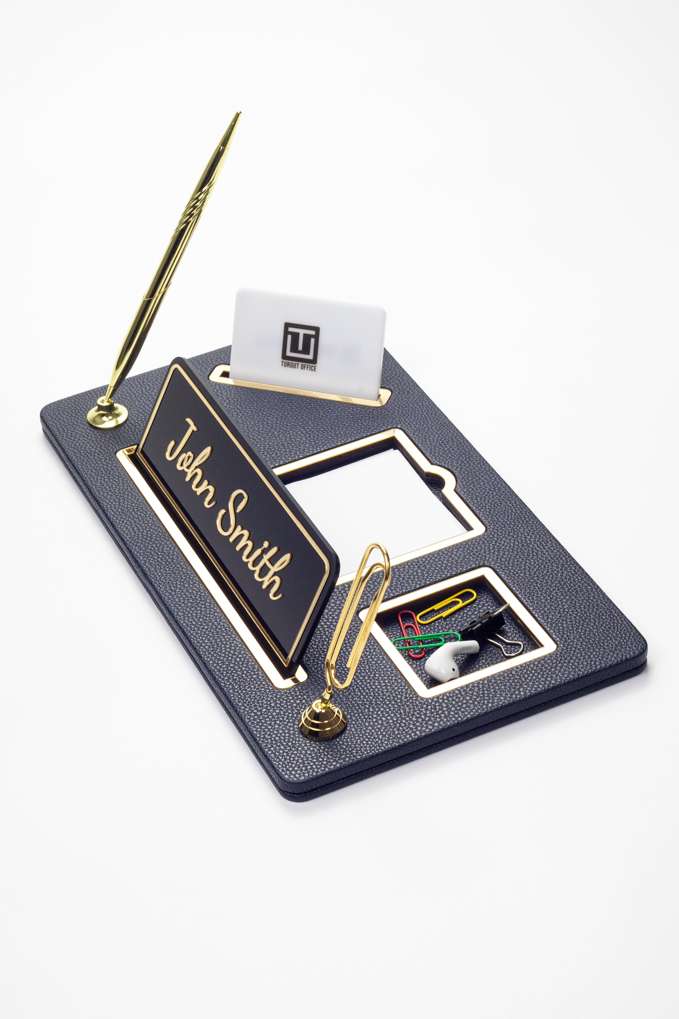 Organizer Leather Desk Nameplate Gold Detailed