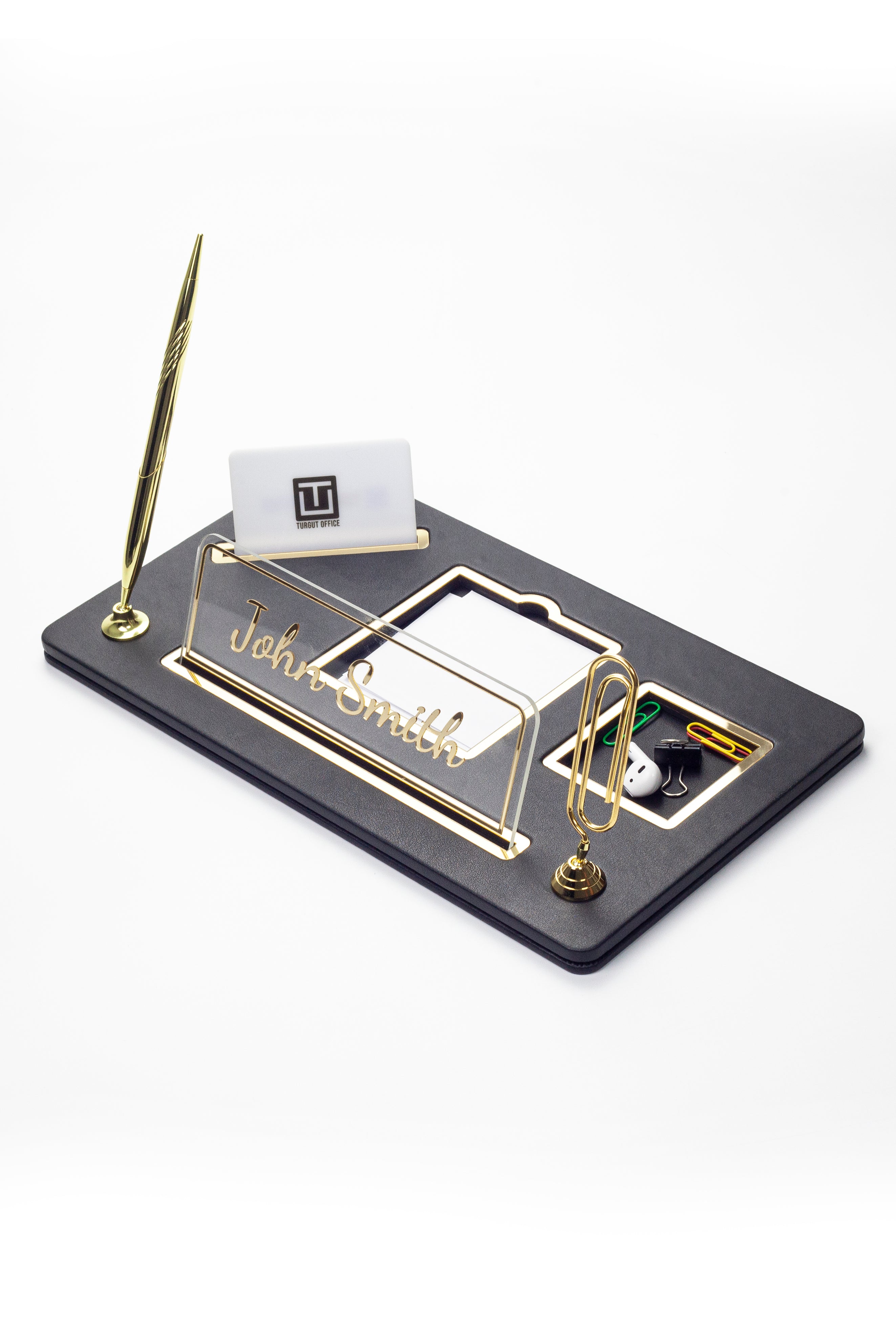 Organizer Leather Desk Nameplate Gold Detailed