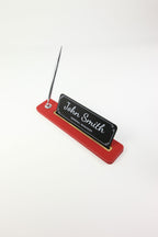 Leather Desktop Nameplate with Pen Black Wood Detail - Nameplate and Signature Pen