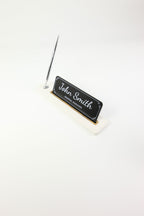 Leather Desktop Nameplate with Pen Black Wood Detail - Nameplate and Signature Pen