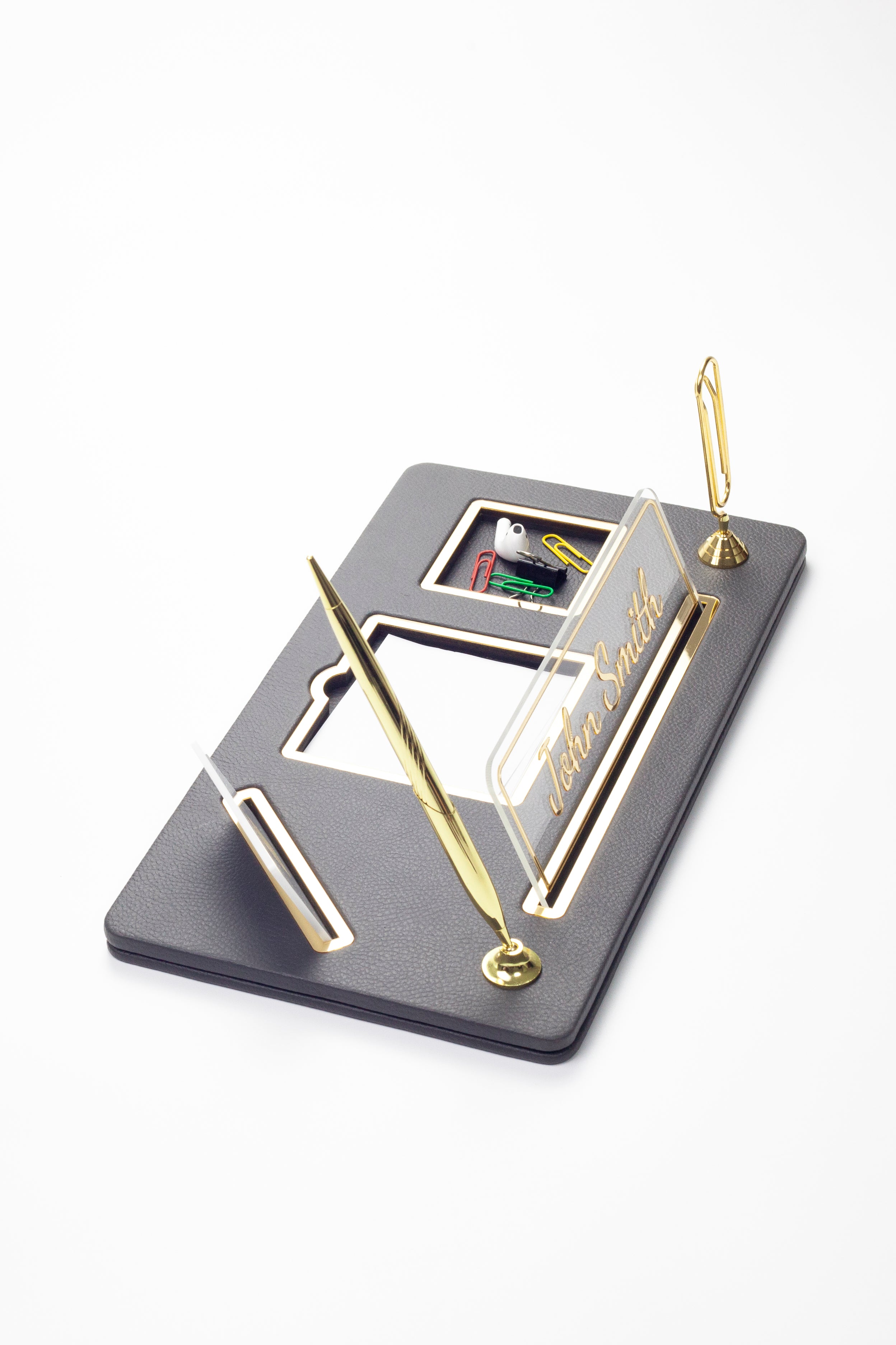 Organizer Leather Desk Nameplate Gold Detailed