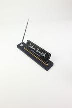 Leather Desktop Nameplate with Pen Black Wood Detail - Nameplate and Signature Pen
