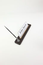 Leather Desktop Nameplate with Pen Black Wood Detail - Nameplate and Signature Pen