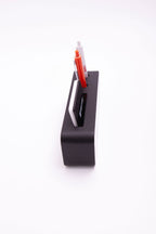 Leather Desk Name Holder with Black Pen and Business Card Holder, Black Plate