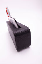 Leather Desk Name Holder with Black Pen and Business Card Holder, Black Plate